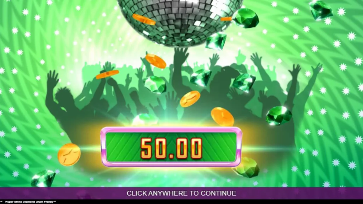 Tampilan visual mesin slot Hyper Strike Diamond Drum Frenzy dengan tema neon retro