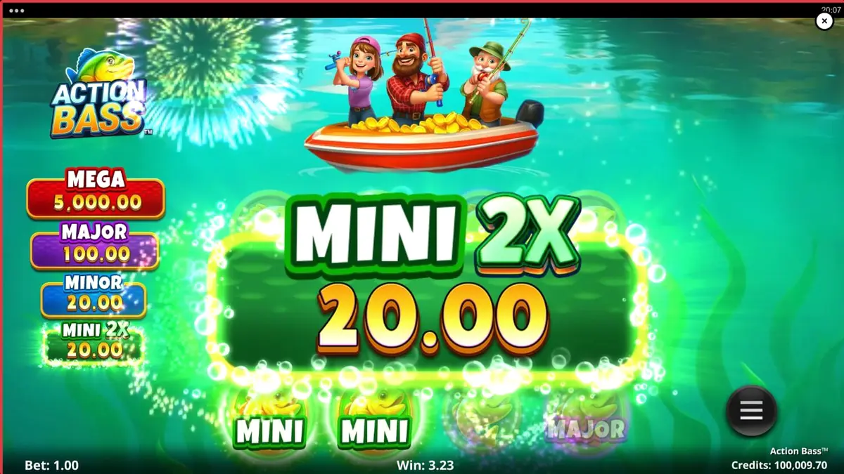 Tampilan visual slot Action Bass dengan latar belakang danau yang tenang
